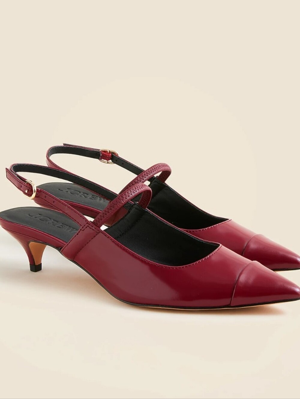 J. Crew Robin Mary Jane  Pointed Slingback Kitten Heels In Midnight Burgundy